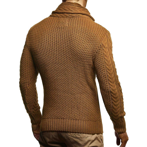 秋冬季個性潮流內搭毛線針織衫高領開衫堆堆領毛衣男粗線外套百搭