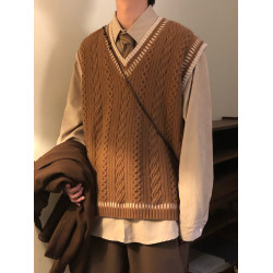 NAGAWL秋冬復古寬松日系學院風麻花條紋毛衣針織衫馬甲背心男女潮