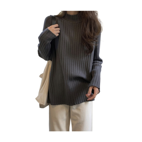 2025秋季純色半高領坑條設計感針織毛衣大碼女裝寬松顯瘦套頭上衣 2025秋季純色半高領坑條設計感針織毛衣大碼女裝寬松顯瘦套頭上衣