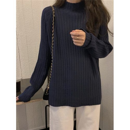 2025秋季純色半高領坑條設計感針織毛衣大碼女裝寬松顯瘦套頭上衣 2025秋季純色半高領坑條設計感針織毛衣大碼女裝寬松顯瘦套頭上衣