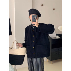 雙面尼針織開衫女2025秋季新款法式輕奢小香風小個子短款毛衣外套