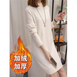 毛衣女套頭中長款半高領2025秋冬加絨加厚寬松百搭女士針織打底衫