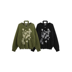 慵懶風復古露肩掛脖毛衣女秋冬新款寬松慵懶風仿貂絨針織衫上衣