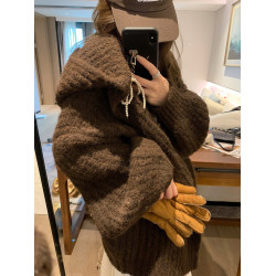 法式氛圍感咖色連帽毛衣外套女秋冬季軟糯奶呼呼氣質高級針織開衫