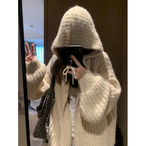 法式氛圍感咖色連帽毛衣外套女秋冬季軟糯奶呼呼氣質高級針織開衫 法式氛圍感咖色連帽毛衣外套女秋冬季軟糯奶呼呼氣質高級針織開衫
