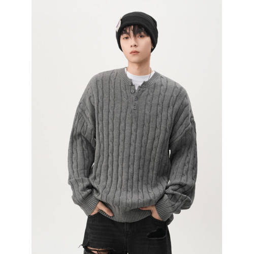 美式本命年紅色休閒毛衣男女冬季潮牌亨利領麻花針織衫慵懶風外套 美式本命年紅色休閒毛衣男女冬季潮牌亨利領麻花針織衫慵懶風外套