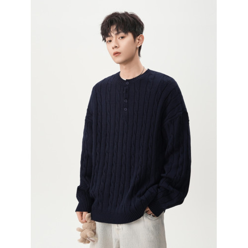 美式本命年紅色休閒毛衣男女冬季潮牌亨利領麻花針織衫慵懶風外套 美式本命年紅色休閒毛衣男女冬季潮牌亨利領麻花針織衫慵懶風外套