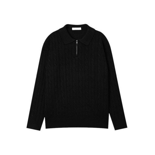 碧捨韓系雅痞潮牌麻花紋拉鍊翻領毛衣休閒百搭寬松慵懶套頭針織衫 碧捨韓系雅痞潮牌麻花紋拉鍊翻領毛衣休閒百搭寬松慵懶套頭針織衫