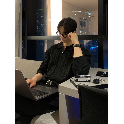 碧捨韓系雅痞潮牌麻花紋拉鍊翻領毛衣休閒百搭寬松慵懶套頭針織衫 碧捨韓系雅痞潮牌麻花紋拉鍊翻領毛衣休閒百搭寬松慵懶套頭針織衫