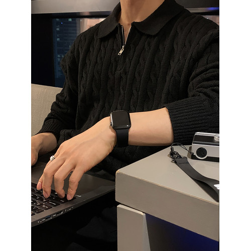 碧捨韓系雅痞潮牌麻花紋拉鍊翻領毛衣休閒百搭寬松慵懶套頭針織衫 碧捨韓系雅痞潮牌麻花紋拉鍊翻領毛衣休閒百搭寬松慵懶套頭針織衫