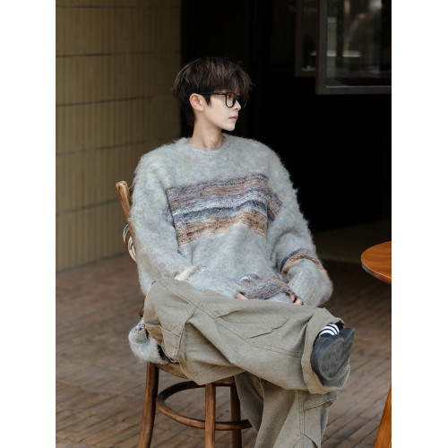 美式chic復古慵懶風漸變圓領毛衣男秋冬季潮牌情侶小衆寬松針織衫 美式chic復古慵懶風漸變圓領毛衣男秋冬季潮牌情侶小衆寬松針織衫