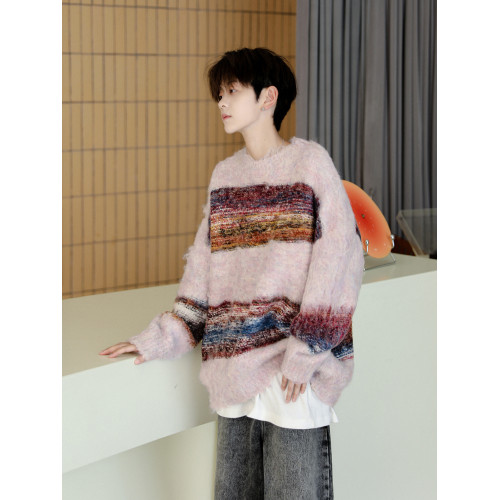 美式chic復古慵懶風漸變圓領毛衣男秋冬季潮牌情侶小衆寬松針織衫 美式chic復古慵懶風漸變圓領毛衣男秋冬季潮牌情侶小衆寬松針織衫