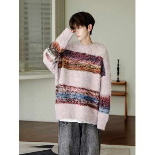 美式chic復古慵懶風漸變圓領毛衣男秋冬季潮牌情侶小衆寬松針織衫 美式chic復古慵懶風漸變圓領毛衣男秋冬季潮牌情侶小衆寬松針織衫