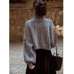 慵懶風灰色高領短款毛衣女秋冬2025新款休閒寬松港味復古chic上衣