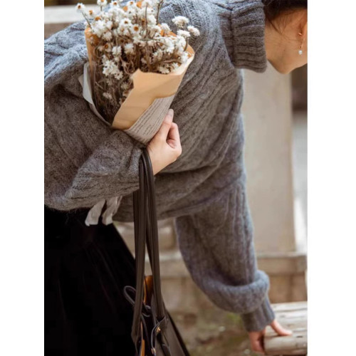 慵懶風灰色高領短款毛衣女秋冬2025新款休閒寬松港味復古chic上衣 慵懶風灰色高領短款毛衣女秋冬2025新款休閒寬松港味復古chic上衣