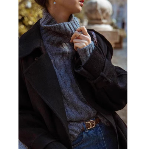 慵懶風灰色高領短款毛衣女秋冬2025新款休閒寬松港味復古chic上衣 慵懶風灰色高領短款毛衣女秋冬2025新款休閒寬松港味復古chic上衣