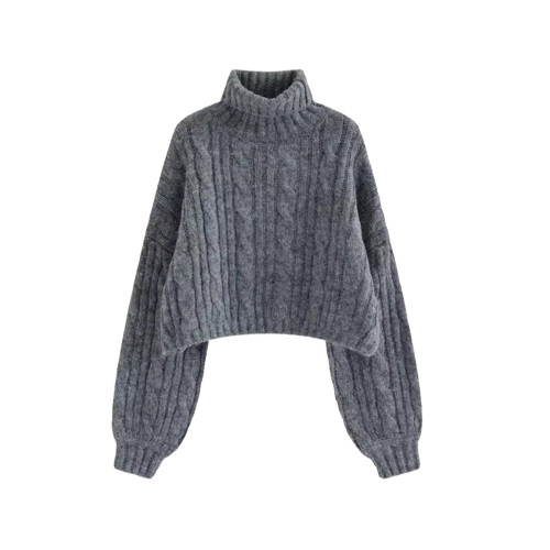 慵懶風灰色高領短款毛衣女秋冬2025新款休閒寬松港味復古chic上衣 慵懶風灰色高領短款毛衣女秋冬2025新款休閒寬松港味復古chic上衣