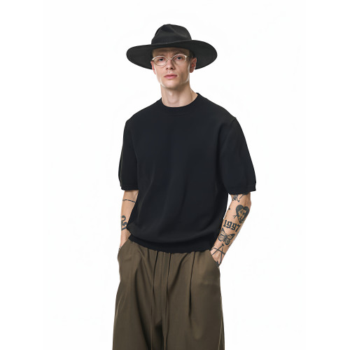 美式復古老錢毛織短袖T恤男2025秋季潮牌寬松保暖針織衫圓領毛衣 美式復古老錢毛織短袖T恤男2025秋季潮牌寬松保暖針織衫圓領毛衣