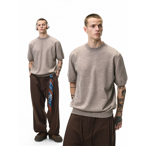 美式復古老錢毛織短袖T恤男2025秋季潮牌寬松保暖針織衫圓領毛衣 美式復古老錢毛織短袖T恤男2025秋季潮牌寬松保暖針織衫圓領毛衣