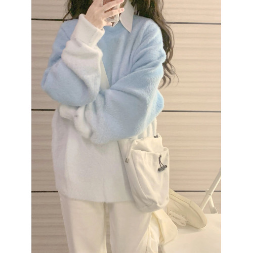 加厚漸變藍色毛衣女春秋季2025新款設計感套頭內搭針織打底衫上衣 加厚漸變藍色毛衣女春秋季2025新款設計感套頭內搭針織打底衫上衣