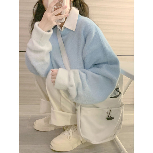 加厚漸變藍色毛衣女春秋季2025新款設計感套頭內搭針織打底衫上衣 加厚漸變藍色毛衣女春秋季2025新款設計感套頭內搭針織打底衫上衣