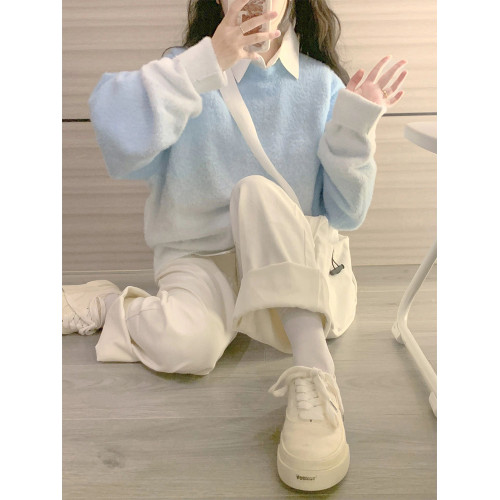 加厚漸變藍色毛衣女春秋季2025新款設計感套頭內搭針織打底衫上衣 加厚漸變藍色毛衣女春秋季2025新款設計感套頭內搭針織打底衫上衣