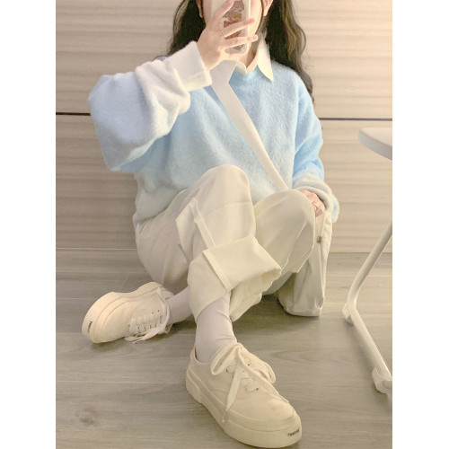 加厚漸變藍色毛衣女春秋季2025新款設計感套頭內搭針織打底衫上衣 加厚漸變藍色毛衣女春秋季2025新款設計感套頭內搭針織打底衫上衣