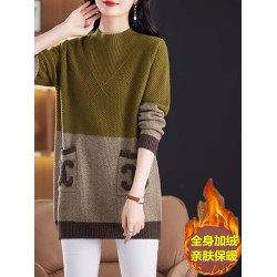 中長款毛衣女士寬松內搭羊毛衫秋冬新款口袋加厚半高領針織打底衫