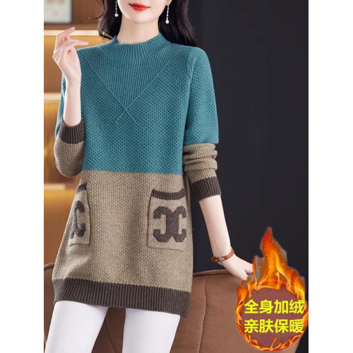 中長款毛衣女士寬松內搭羊毛衫秋冬新款口袋加厚半高領針織打底衫 中長款毛衣女士寬松內搭羊毛衫秋冬新款口袋加厚半高領針織打底衫