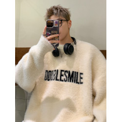 重磅馬海毛針織衫男冬季港風高街潮牌百搭情侶毛衣寬松慵懶風線衣