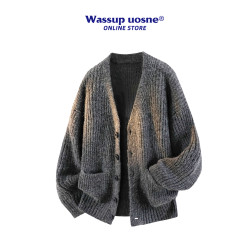 WASSUP 毛衣男2025新款春秋季美式復古慵懶風寬松V領針織開衫外套