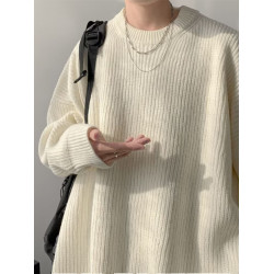 韓系慵懶風毛衣男套頭秋冬純色oversize針織衫小衆高級感情侶衛衣