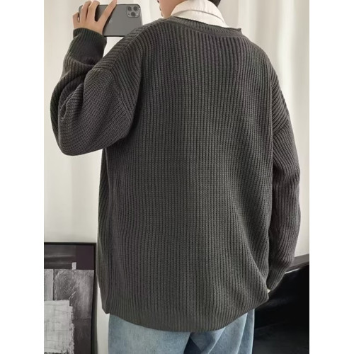 韓系慵懶風毛衣男套頭秋冬純色oversize針織衫小衆高級感情侶衛衣