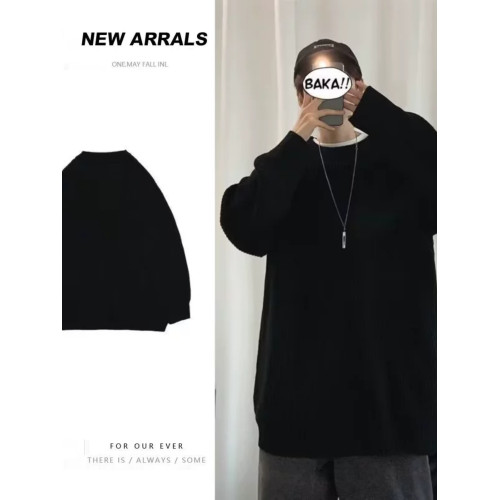 韓系慵懶風毛衣男套頭秋冬純色oversize針織衫小衆高級感情侶衛衣