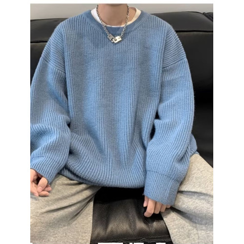 韓系慵懶風毛衣男套頭秋冬純色oversize針織衫小衆高級感情侶衛衣