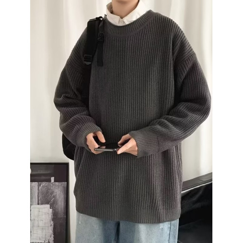 韓系慵懶風毛衣男套頭秋冬純色oversize針織衫小衆高級感情侶衛衣