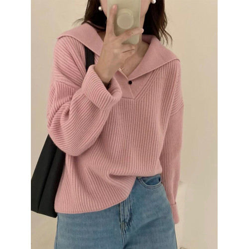 翻領浣熊絨設計感坑條毛衣女秋冬2024爆款新款慵懶溫柔針織衫上衣 翻領浣熊絨設計感坑條毛衣女秋冬2024爆款新款慵懶溫柔針織衫上衣