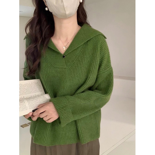 翻領浣熊絨設計感坑條毛衣女秋冬2024爆款新款慵懶溫柔針織衫上衣 翻領浣熊絨設計感坑條毛衣女秋冬2024爆款新款慵懶溫柔針織衫上衣