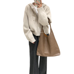 冬季慵懶風拉鍊連帽毛衣外套女秋冬2025新款韓系寬松針織開衫上衣