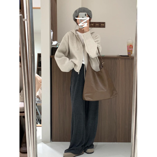 冬季慵懶風拉鍊連帽毛衣外套女秋冬2025新款韓系寬松針織開衫上衣 冬季慵懶風拉鍊連帽毛衣外套女秋冬2025新款韓系寬松針織開衫上衣