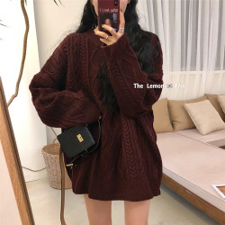 韓系復古高級感深灰色毛衣女秋冬寬松外穿慵懶風氣質麻花羊毛上衣