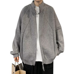 NELY小尼力秋冬慵懶風簡約百搭拉鍊立領毛衣男女休閒情侶針織開衫