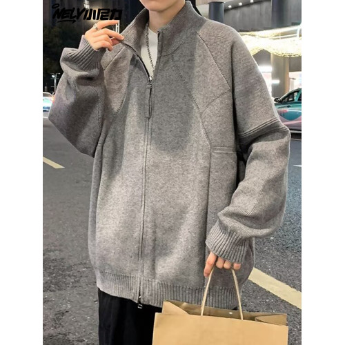 NELY小尼力秋冬慵懶風簡約百搭拉鍊立領毛衣男女休閒情侶針織開衫 NELY小尼力秋冬慵懶風簡約百搭拉鍊立領毛衣男女休閒情侶針織開衫