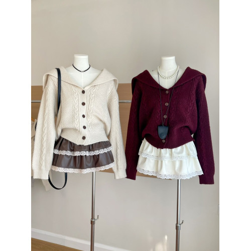 LINAN自製 秋冬新款超洋氣海軍領俏皮減齡開衫保暖毛衣 LINAN自製 秋冬新款超洋氣海軍領俏皮減齡開衫保暖毛衣