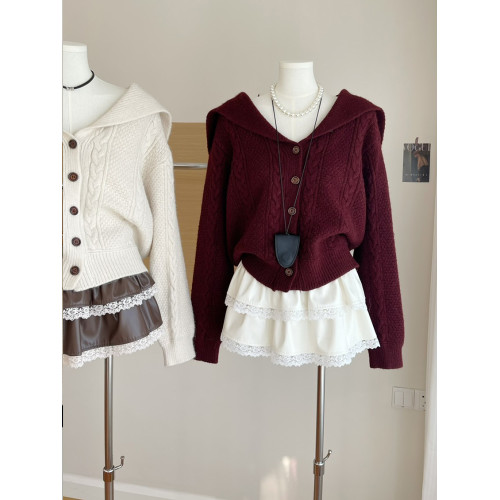 LINAN自製 秋冬新款超洋氣海軍領俏皮減齡開衫保暖毛衣 LINAN自製 秋冬新款超洋氣海軍領俏皮減齡開衫保暖毛衣