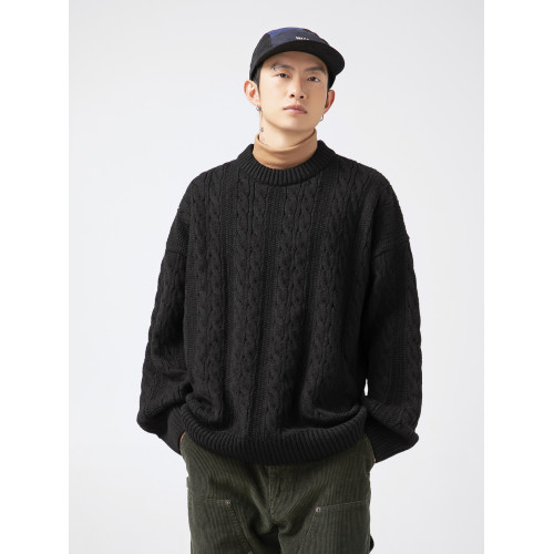 悟空有貨復古純色麻花圓領針織衫男秋季潮牌寬松情侶休閒百搭毛衣 悟空有貨復古純色麻花圓領針織衫男秋季潮牌寬松情侶休閒百搭毛衣