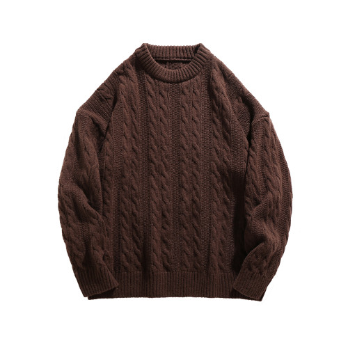 悟空有貨復古純色麻花圓領針織衫男秋季潮牌寬松情侶休閒百搭毛衣 悟空有貨復古純色麻花圓領針織衫男秋季潮牌寬松情侶休閒百搭毛衣