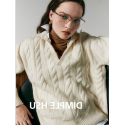 法式大v領麻花套頭毛衣女春秋曡穿針織衫慵懶高級感寬松內搭上衣