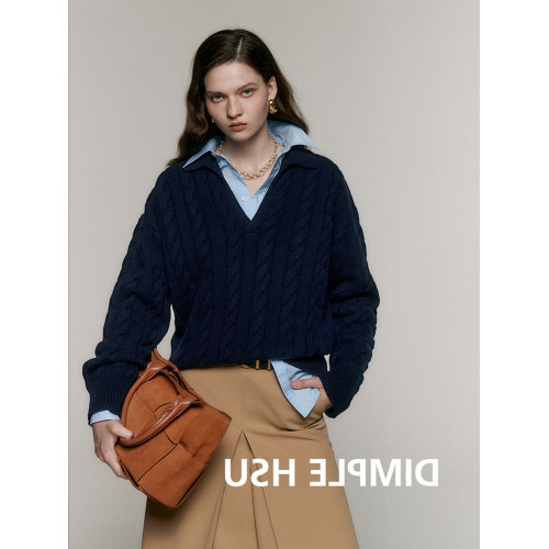 法式大v領麻花套頭毛衣女春秋曡穿針織衫慵懶高級感寬松內搭上衣 法式大v領麻花套頭毛衣女春秋曡穿針織衫慵懶高級感寬松內搭上衣