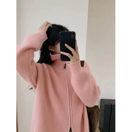 灰色浣熊絨半高領立領雙拉鍊毛衣外套女秋冬加厚外搭外穿針織開衫 灰色浣熊絨半高領立領雙拉鍊毛衣外套女秋冬加厚外搭外穿針織開衫